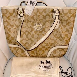 Coach Tan and Cream Signature Tote